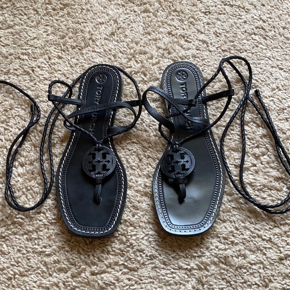 Tory Burch Miller Braided Ankle-Wrap Sandals